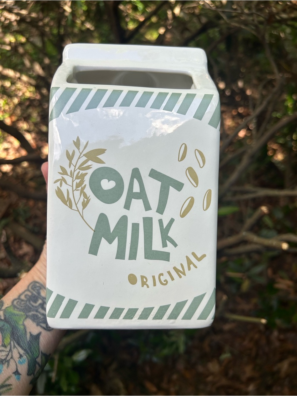 Ceramic Oat Milk Decorative Canister - White & Sage